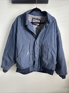 Walls FR Flame Resistant Men XL Durable Canvas Navy Quilted Work Jacket Thrashed